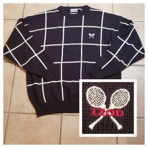 Izod Navy Blue Check Sweater with Tennis Rackets